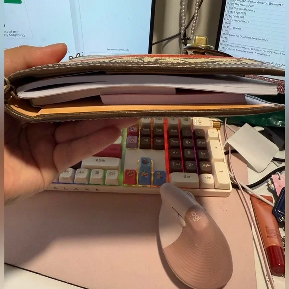 Coach Brown Sig Turnlock Planner Agenda Notebook Cover with Red Stripe and Charm - Picture 5 of 8